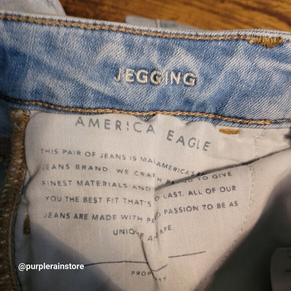 American Eagle Jeans 4 R Jegging Low Rise Super Stretch Light Wash Denim Raw Hem - Picture 5 of 13